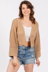 Taupe Open Knit Cropped Maternity Cardigan