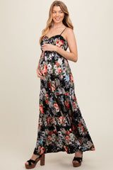 Black Floral Front Tie Maternity Maxi Dress