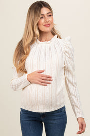 Cream Lace Ruffle Mock Neck Maternity Top