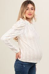 Cream Lace Ruffle Mock Neck Maternity Top