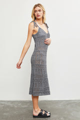 Charcoal V-Neck Shoulder Tie Crochet Cover Up