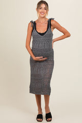 Charcoal V-Neck Shoulder Tie Crochet Maternity Cover Up