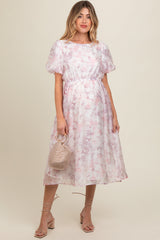 Pink Lavender Floral Puff Sleeve Maternity Dress