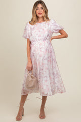 Pink Lavender Floral Puff Sleeve Maternity Dress