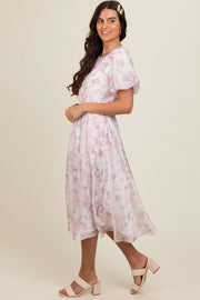 Pink Lavender Floral Puff Sleeve Dress