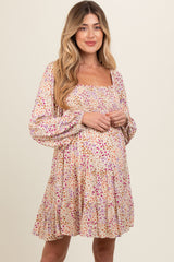 Multicolor Floral Print Smocked Maternity Dress