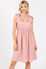 Pink Solid Tie-Shoulder Scoop Neck Dress