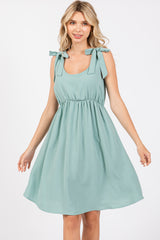 Mint Solid Tie-Shoulder Scoop Neck Maternity Dress