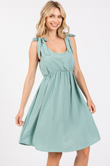 Mint Solid Tie-Shoulder Scoop Neck Dress