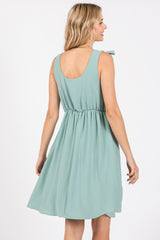 Mint Solid Tie-Shoulder Scoop Neck Dress