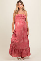 Mauve Smocked Sleeveless Floral Maternity Maxi Dress