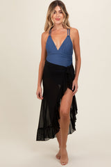 Black Sheer Ruffle Accent Maternity Cover Up