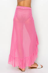 Pink Sheer Ruffle Accent Cover Up