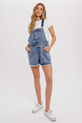 Medium Blue Raw Hem Denim Overalls