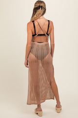 Mocha Crochet V-Neck Side Slit Maternity Cover Up