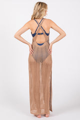 Mocha Crochet V-Neck Side Slit Cover Up