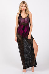 Black Crochet V-Neck Side Slit Maternity Cover Up