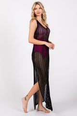 Black Crochet V-Neck Side Slit Cover Up