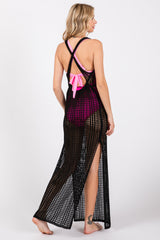 Black Crochet V-Neck Side Slit Cover Up