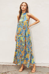 Blue Floral Halter Maxi Dress