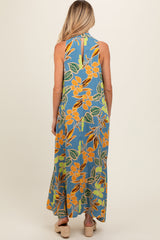 Blue Floral Halter Maternity Maxi Dress