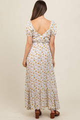 Ivory Floral Short Sleeve Maternity Maxi Dress