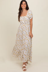 Ivory Floral Short Sleeve Maternity Maxi Dress