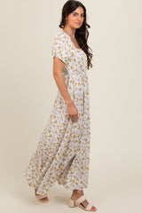 Ivory Floral Short Sleeve Maxi Dress