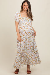 Ivory Floral Short Sleeve Maternity Maxi Dress