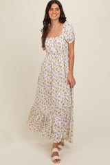 Ivory Floral Short Sleeve Maternity Maxi Dress