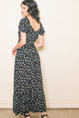 Black Floral Short Sleeve Maxi Dress