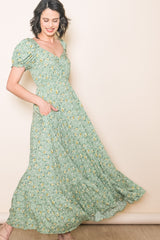 Sage Floral Short Sleeve Maternity Maxi Dress