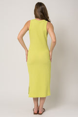 Lime Sleeveless Ribbed Maternity Midi Dress