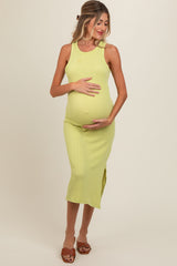 Lime Sleeveless Ribbed Maternity Midi Dress