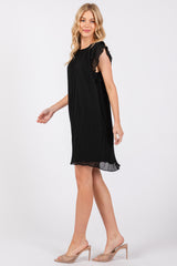 Black Flutter Sleeve Pleated Chiffon Mini Dress