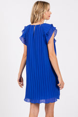 Royal Flutter Sleeve Pleated Chiffon Mini Dress