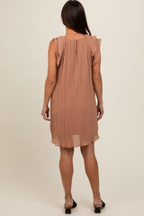 Mocha Flutter Sleeve Pleated Chiffon Mini Maternity Dress