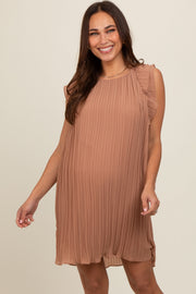 Mocha Flutter Sleeve Pleated Chiffon Mini Maternity Dress