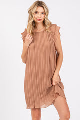 Mocha Flutter Sleeve Pleated Chiffon Mini Maternity Dress