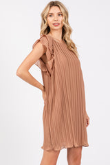 Mocha Flutter Sleeve Pleated Chiffon Mini Dress