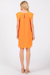 Orange Flutter Sleeve Pleated Chiffon Mini Dress