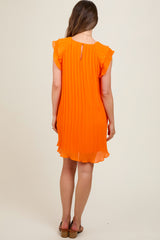 Orange Flutter Sleeve Pleated Chiffon Mini Maternity Dress