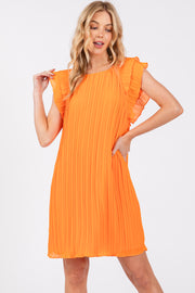 Orange Flutter Sleeve Pleated Chiffon Mini Dress