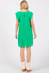 Green Flutter Sleeve Pleated Chiffon Mini Dress