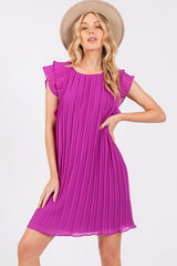 Violet Flutter Sleeve Pleated Chiffon Mini Dress