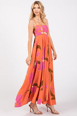 Orange Floral Sleeveless Dress