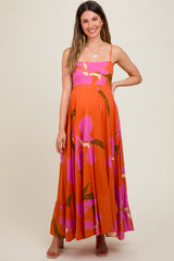 Orange Floral Sleeveless Maternity Dress