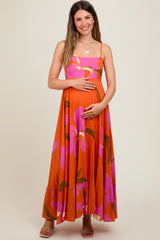 Orange Floral Sleeveless Maternity Dress