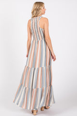 Multi-Color Striped Smocked Racerback Maxi Dress