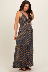 Navy Printed Cutout Maternity Maxi Dress